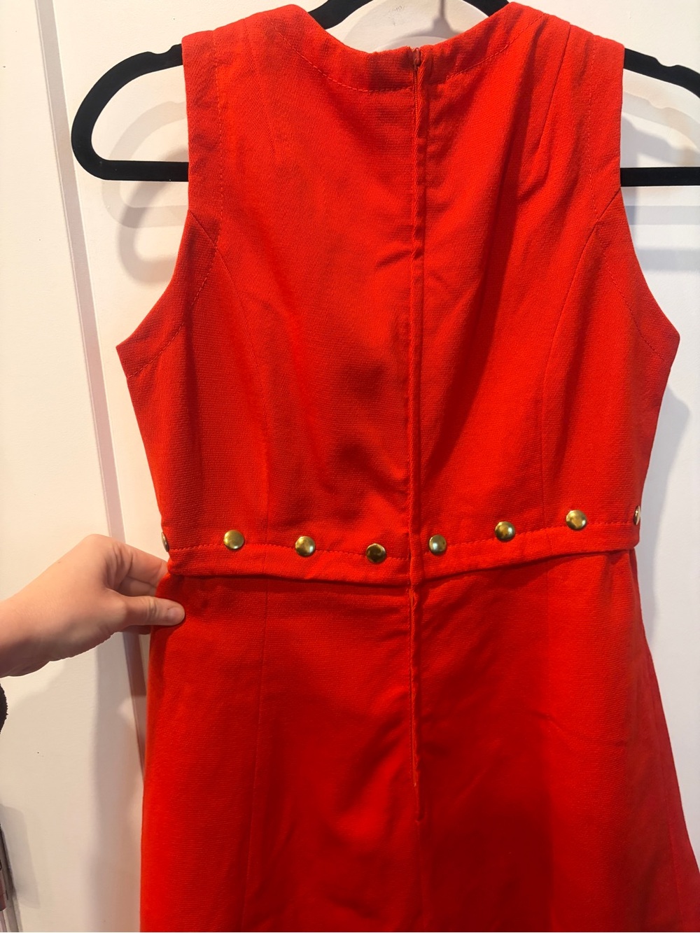 Vintage 70s Mod Red wool blend mini Dress with Gold Button - Picture 3 of 14